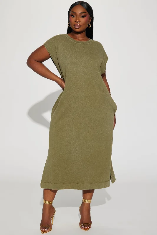 Raya Knit Midi Dress - Olive