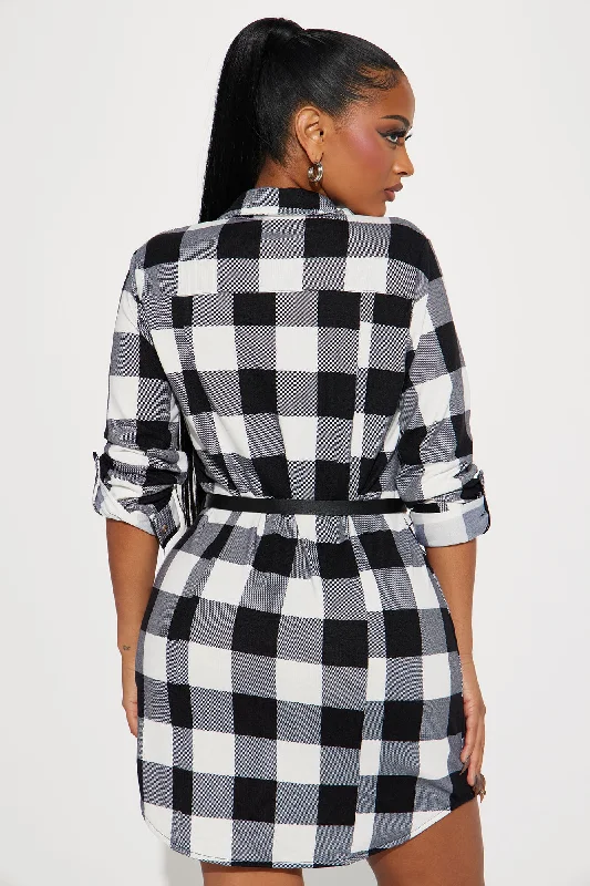 Rebecca Belted Flannel Mini Dress - White/Black