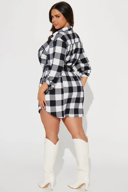 Rebecca Belted Flannel Mini Dress - White/Black