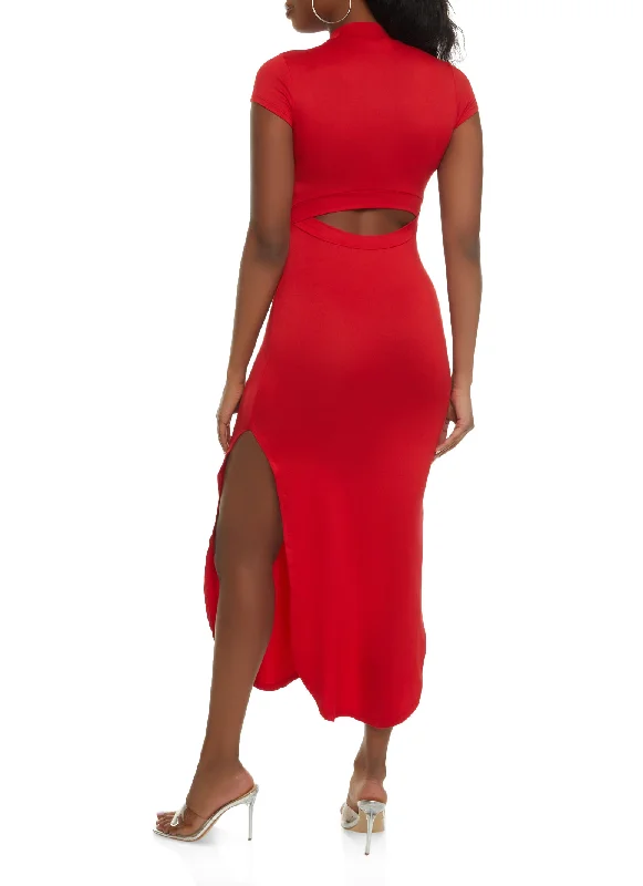 Cut Out Mock Neck Maxi Dress