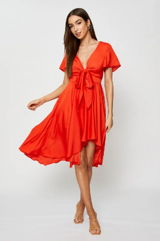 Red Midi Dress Short Sleeve