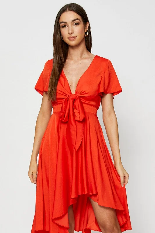 Red Midi Dress Short Sleeve