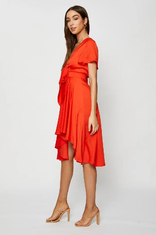 Red Midi Dress Short Sleeve