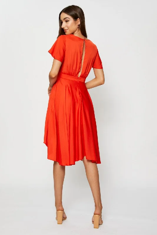 Red Midi Dress Short Sleeve