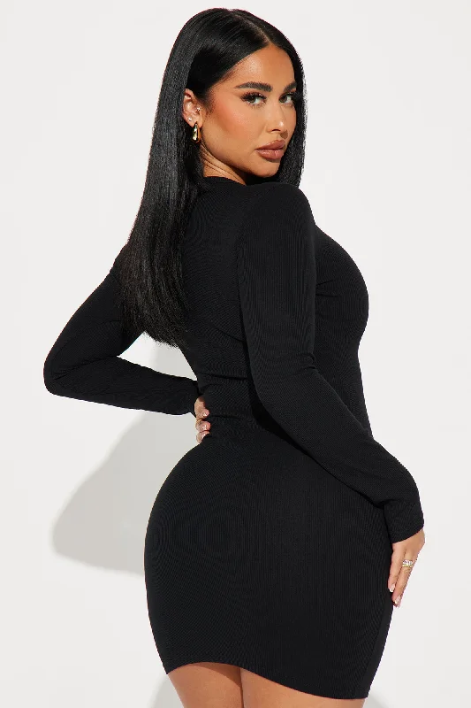 Rhiannon Ribbed Mini Dress - Black