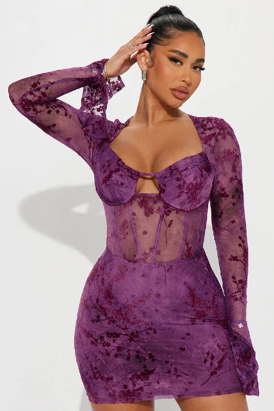 Riley Mesh Mini Dress - Plum