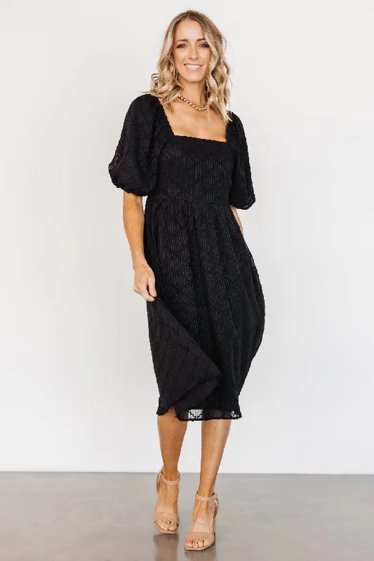 Roman Bubble Sleeve Midi Dress | Black