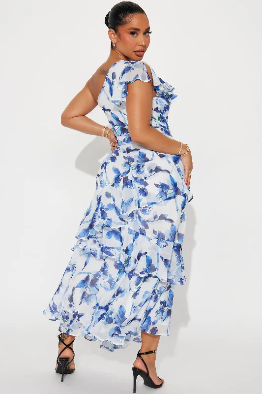 Roses Are Red Chiffon Maxi Dress - Blue/combo