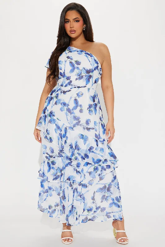 Roses Are Red Chiffon Maxi Dress - Blue/combo