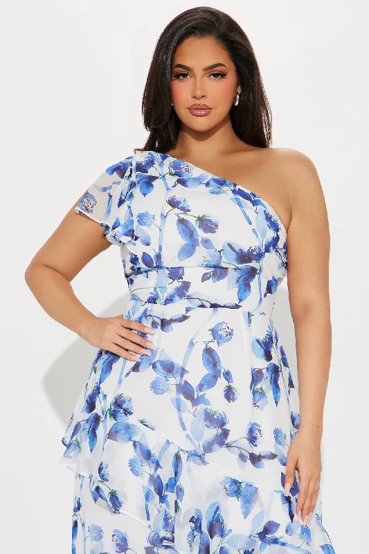 Roses Are Red Chiffon Maxi Dress - Blue/combo