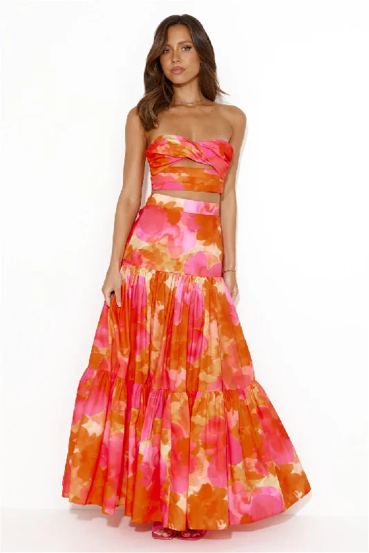 RUNAWAY Ayla Maxi Skirt Orange Floral