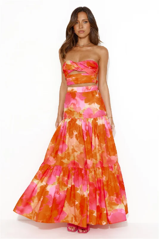 RUNAWAY Ayla Maxi Skirt Orange Floral