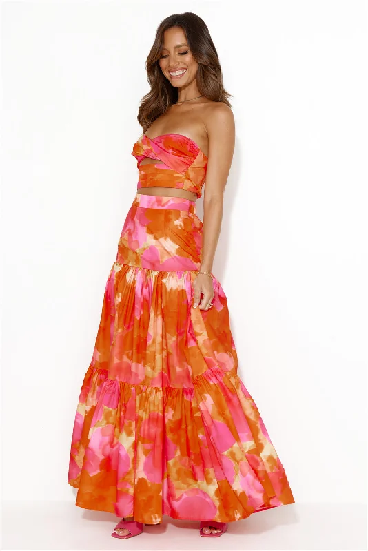 RUNAWAY Ayla Maxi Skirt Orange Floral