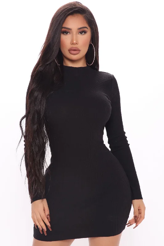 Rylee Ribbed Mini Dress - Black