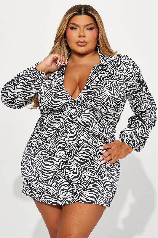 Safari Vacation Satin Mini Dress - Black/White