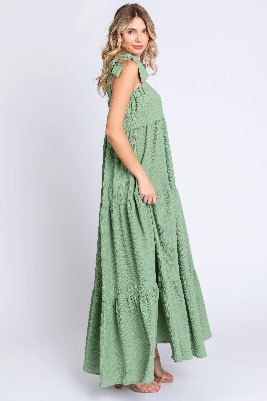 Sage Sleeveless Tiered Maxi Dress