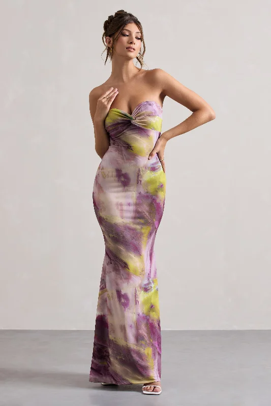 Santiago | Lilac Print Strapless Twist Maxi Dress