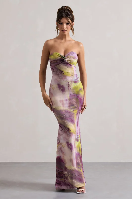 Santiago | Lilac Print Strapless Twist Maxi Dress