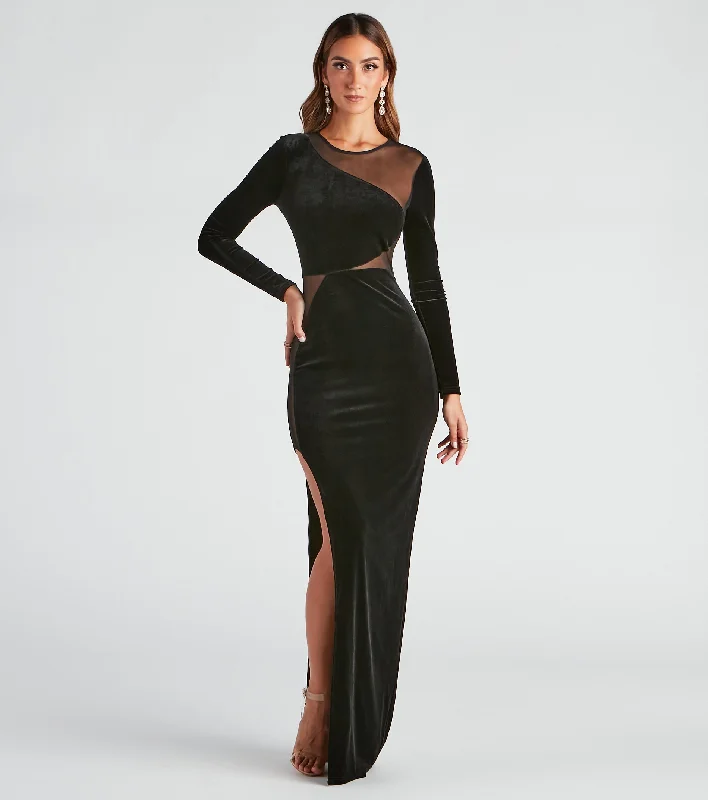 Saylor Velvet Mesh Formal Dress