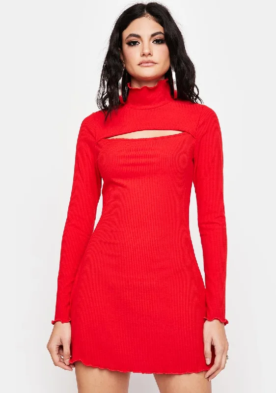 Scarlet Ready To Impress Mock Neck Mini Dress