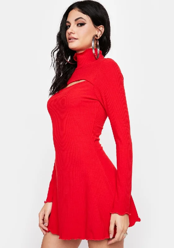 Scarlet Ready To Impress Mock Neck Mini Dress