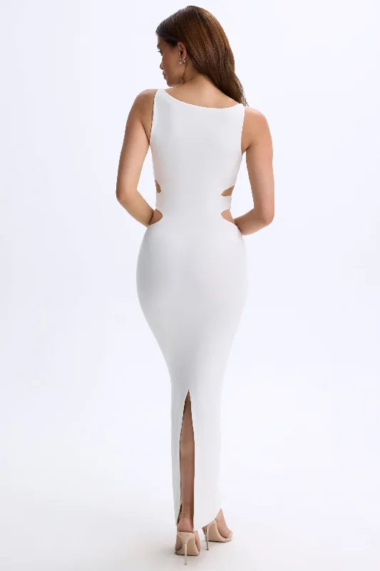 Plunge Cut-Out Maxi Dress in White