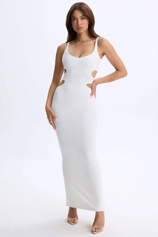 Plunge Cut-Out Maxi Dress in White