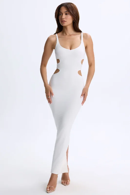 Plunge Cut-Out Maxi Dress in White