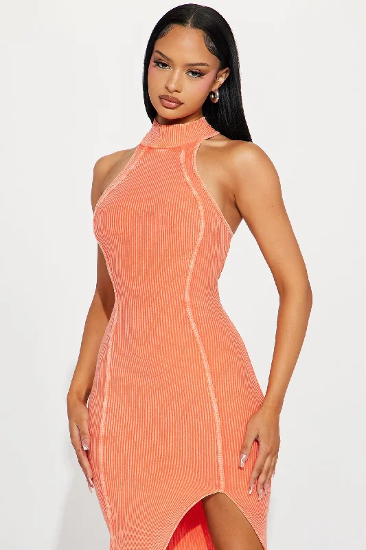 Shyla Ribbed Midi Dress - Orange