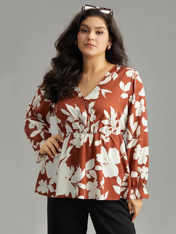 Silhouette Floral Print Elastic Waist Blouse