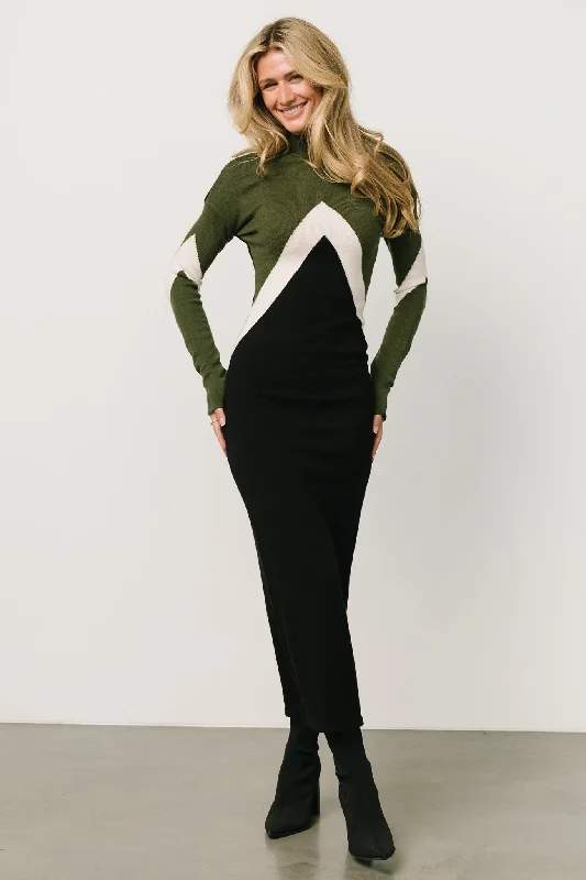 Squires Sweater Dress | Olive + Black