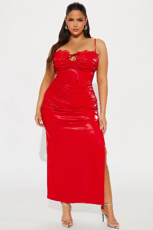 Stella Faux Leather Maxi Dress - Red