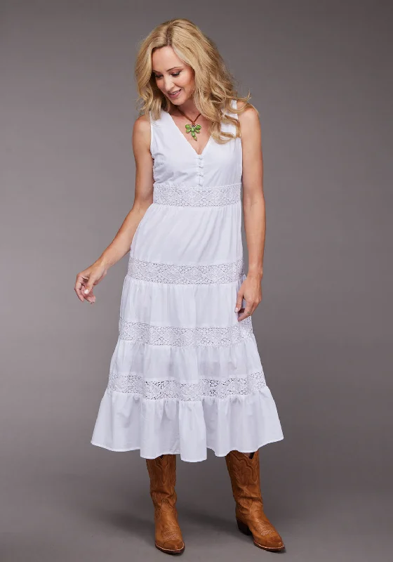 Stetson Womens 2096 Gathered Tier White 100% Cotton S/L Dress