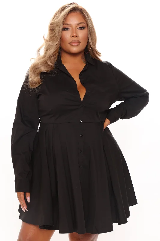 Stop And Flare Shirt Dress - Black