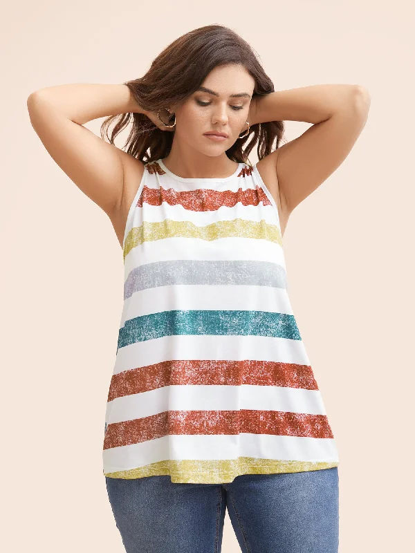 Striped Contrast Crew Neck Sleeveless Tank Top