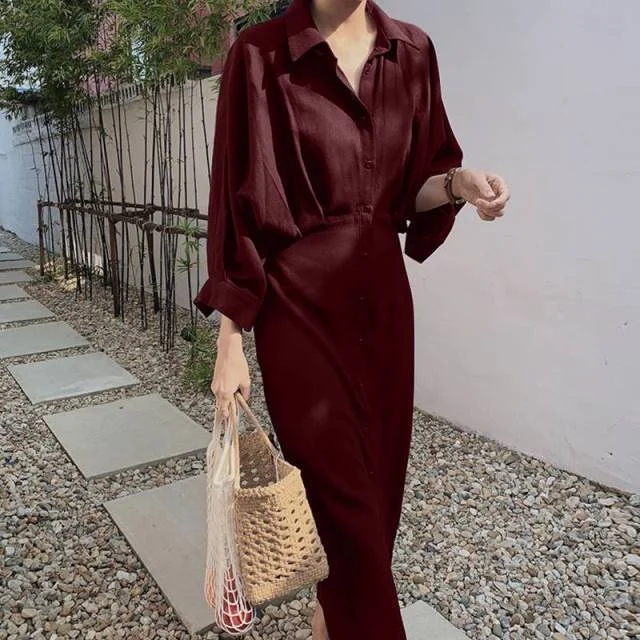 Stylish Solid Casual Shirt Dress