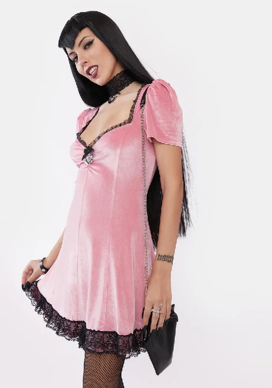 Sweeter Than Midnight Velvet Dress - Pink