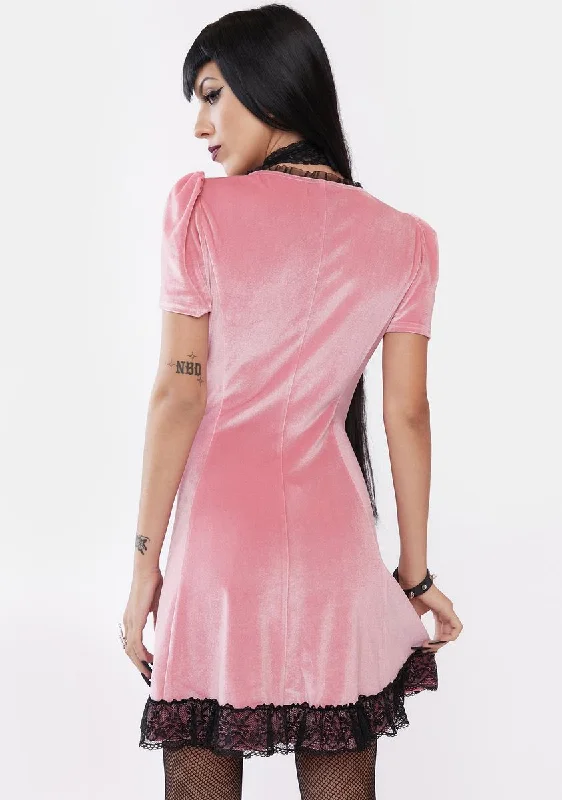 Sweeter Than Midnight Velvet Dress - Pink