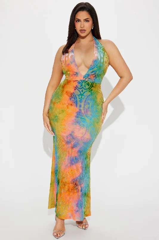 Take A Peek Mesh Maxi Dress - Multi Color