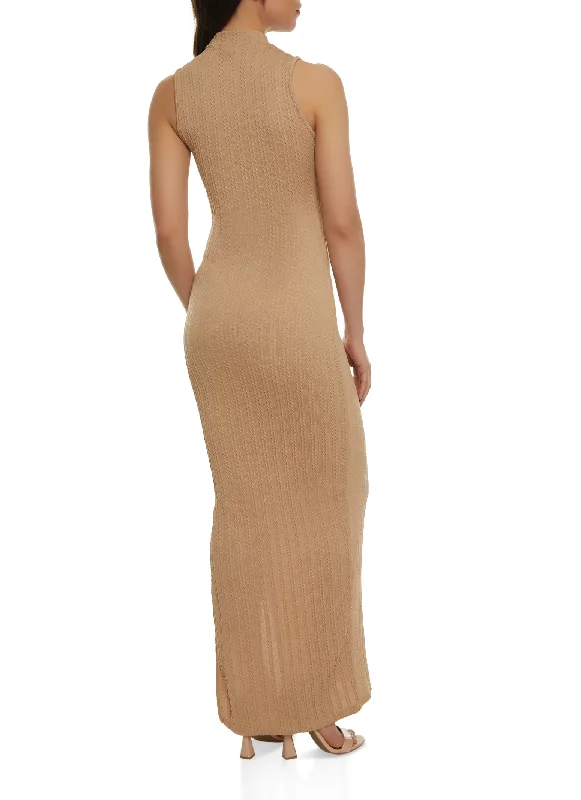 Textured Knit Mock Neck Maxi Dress