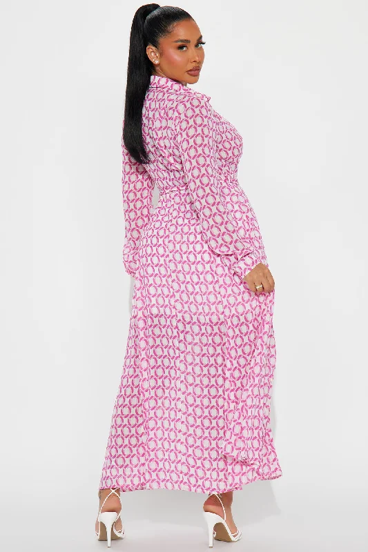 Tara Chiffon Midi Shirt Dress - Pink/combo