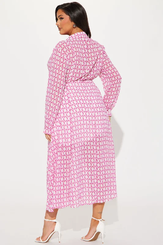 Tara Chiffon Midi Shirt Dress - Pink/combo