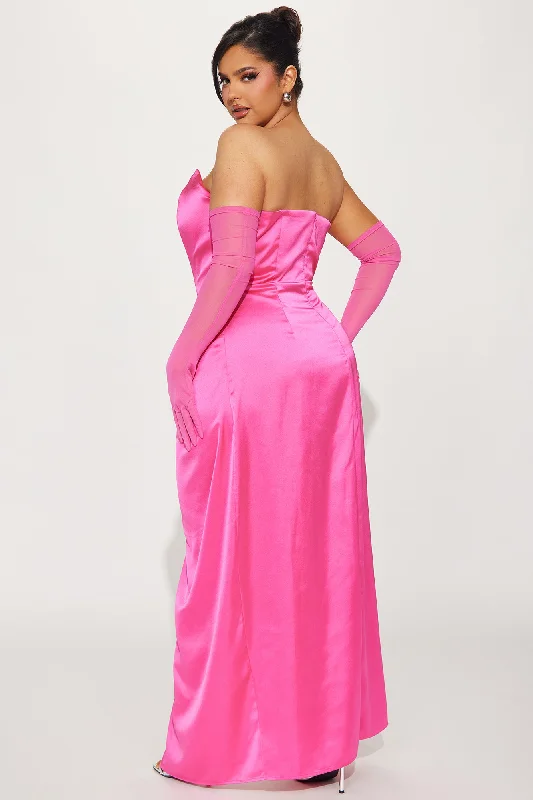 Teagan Satin Maxi Dress Set - Hot Pink