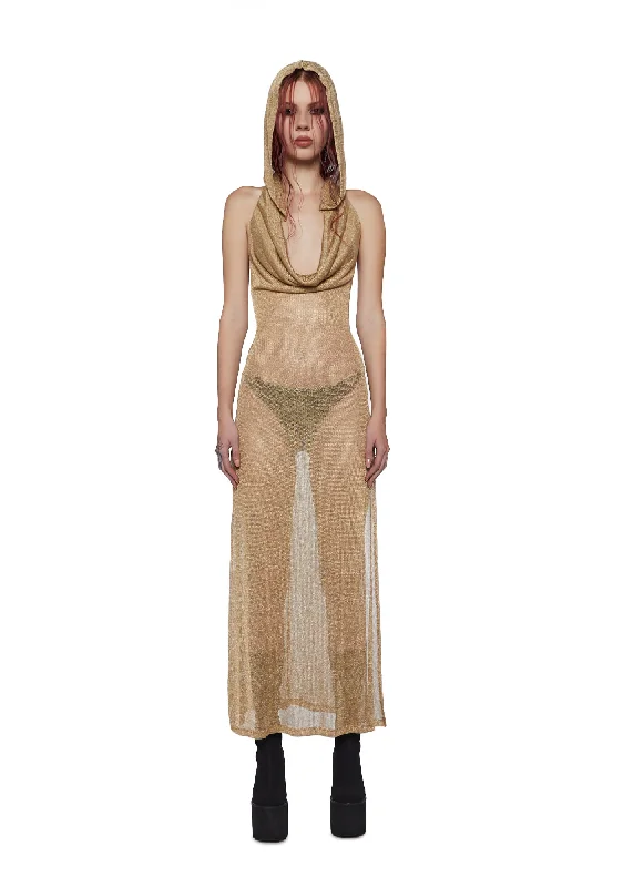 Tempo Metallic Hoodie Maxi Dress - Gold