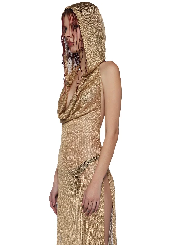 Tempo Metallic Hoodie Maxi Dress - Gold