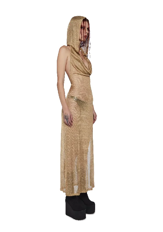 Tempo Metallic Hoodie Maxi Dress - Gold