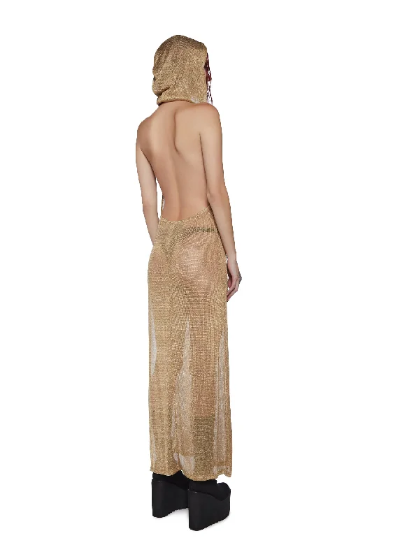 Tempo Metallic Hoodie Maxi Dress - Gold