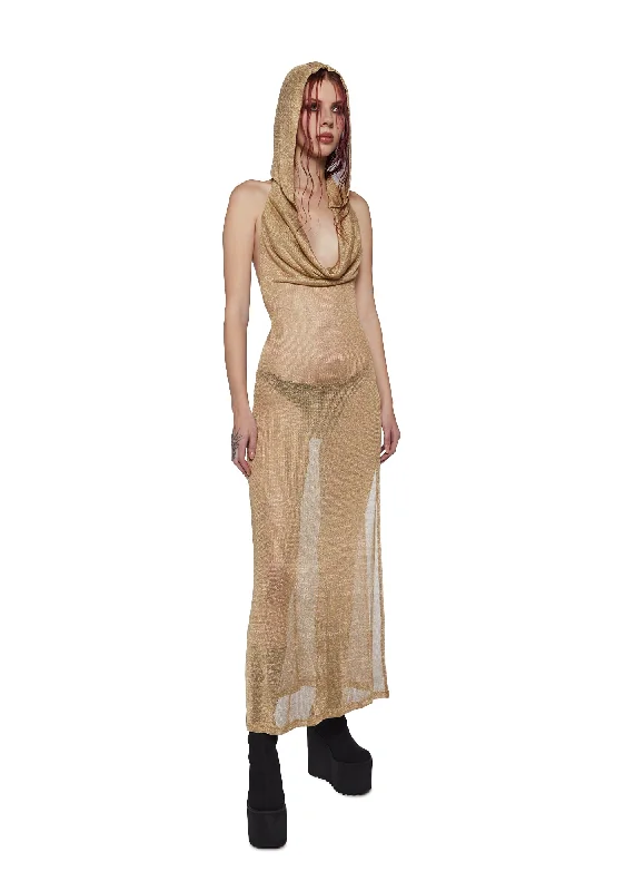 Tempo Metallic Hoodie Maxi Dress - Gold