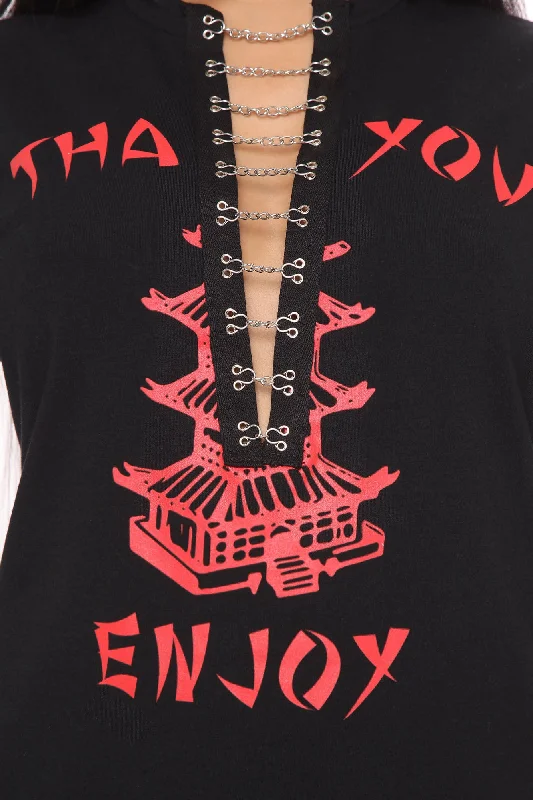 Thanks Enjoy T-Shirt Dress - Black