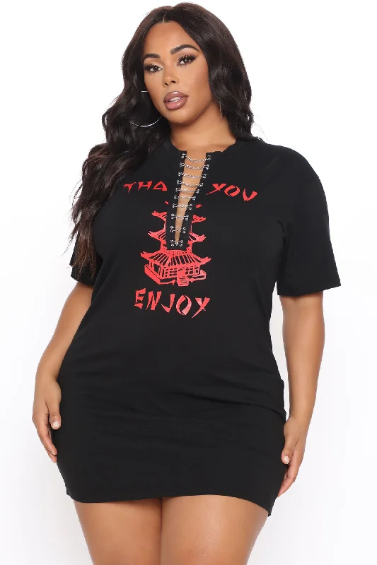 Thanks Enjoy T-Shirt Dress - Black